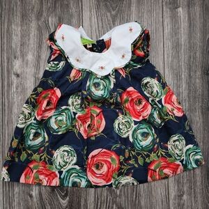 Le Za Me Floral Cotton Dress Embroidered Roses Collar 3 Months
